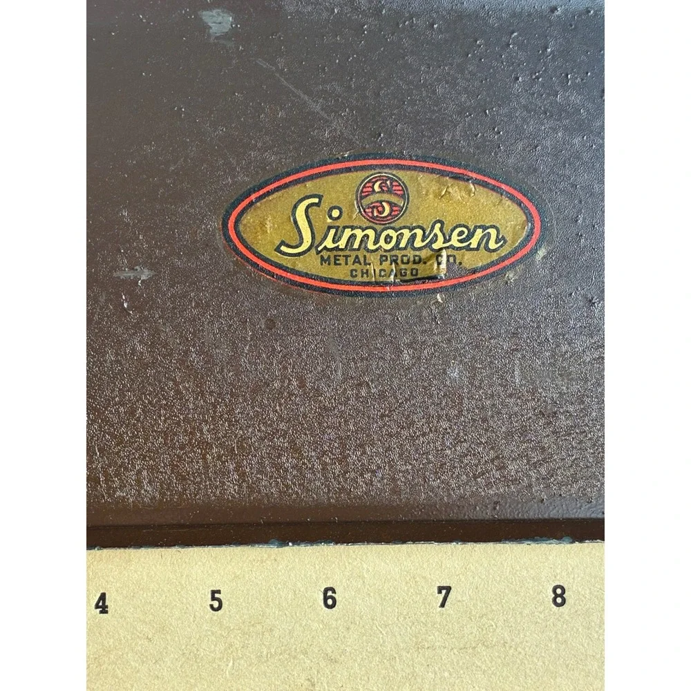 Vintage Simonsen Metal Products Chicago Brown Industrial Tool Box Tackle Case